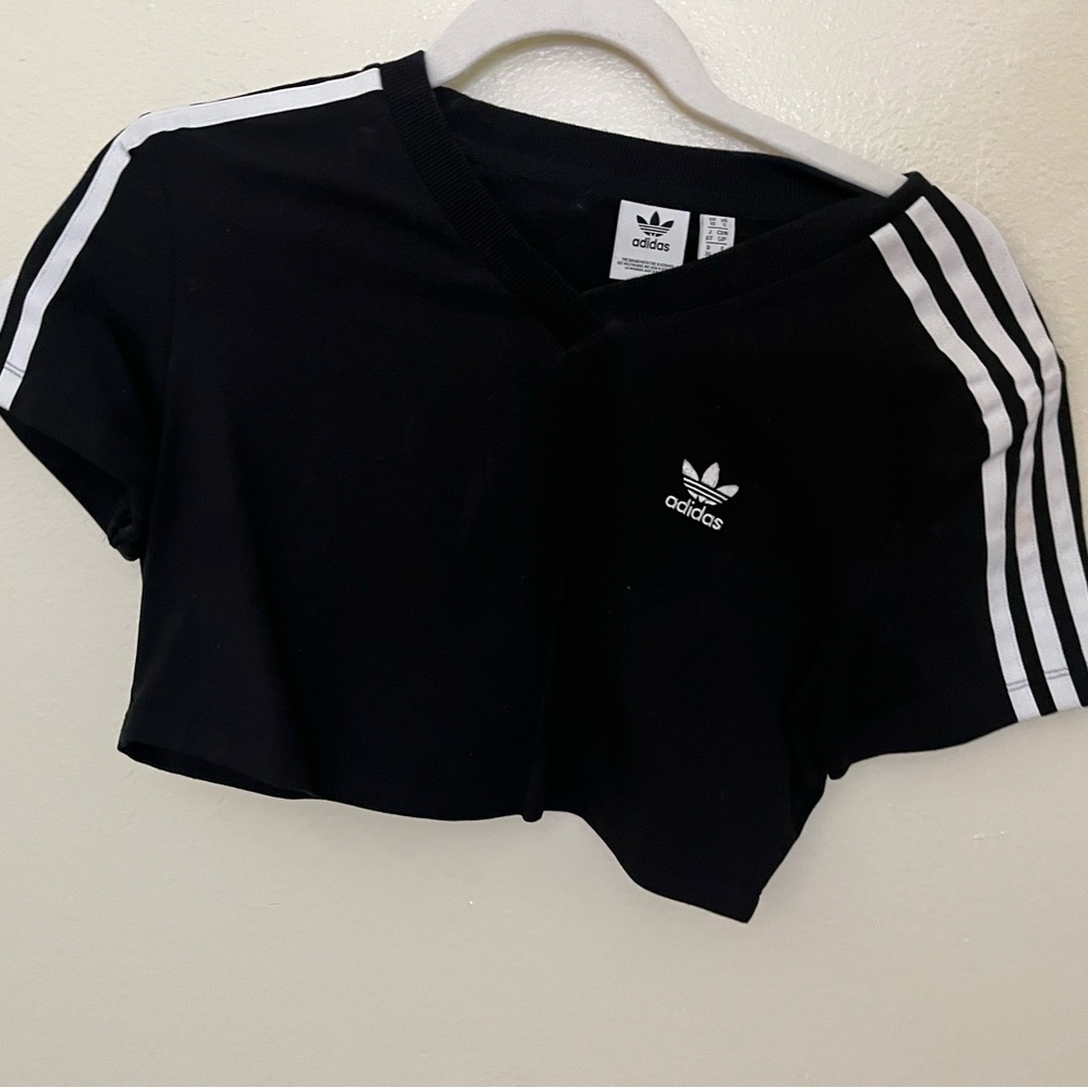adidas black w/ white stripes crop top. barely worn.